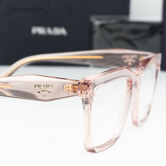BRAND NEW Prada PRA19V 19Q1O1 Transparent Peach Square Women Eyeglasses 0PR A19V - Picture 1 of 6